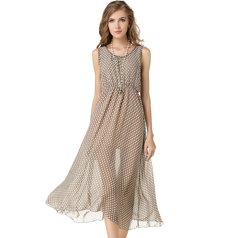 USA SIZE Polka Dot Off Shoulder Waist Polka Dot Sleeveless Chiffon Tank Dress