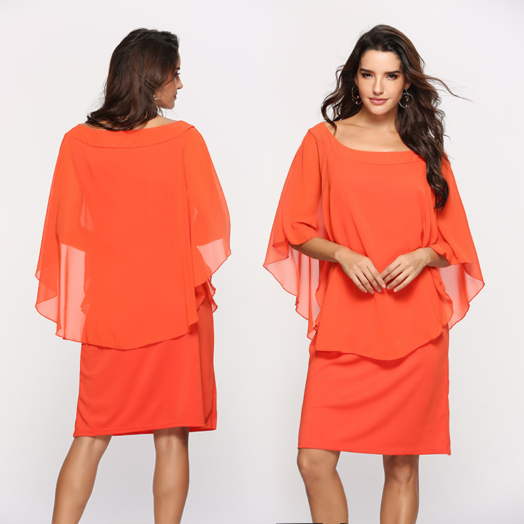 Europe and the United States large size women's cover meat dress fake two-piece blouse chiffon skirt LQ3357