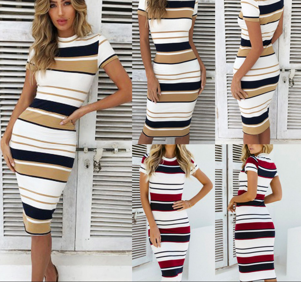 Striped crew neck short sleeve dress