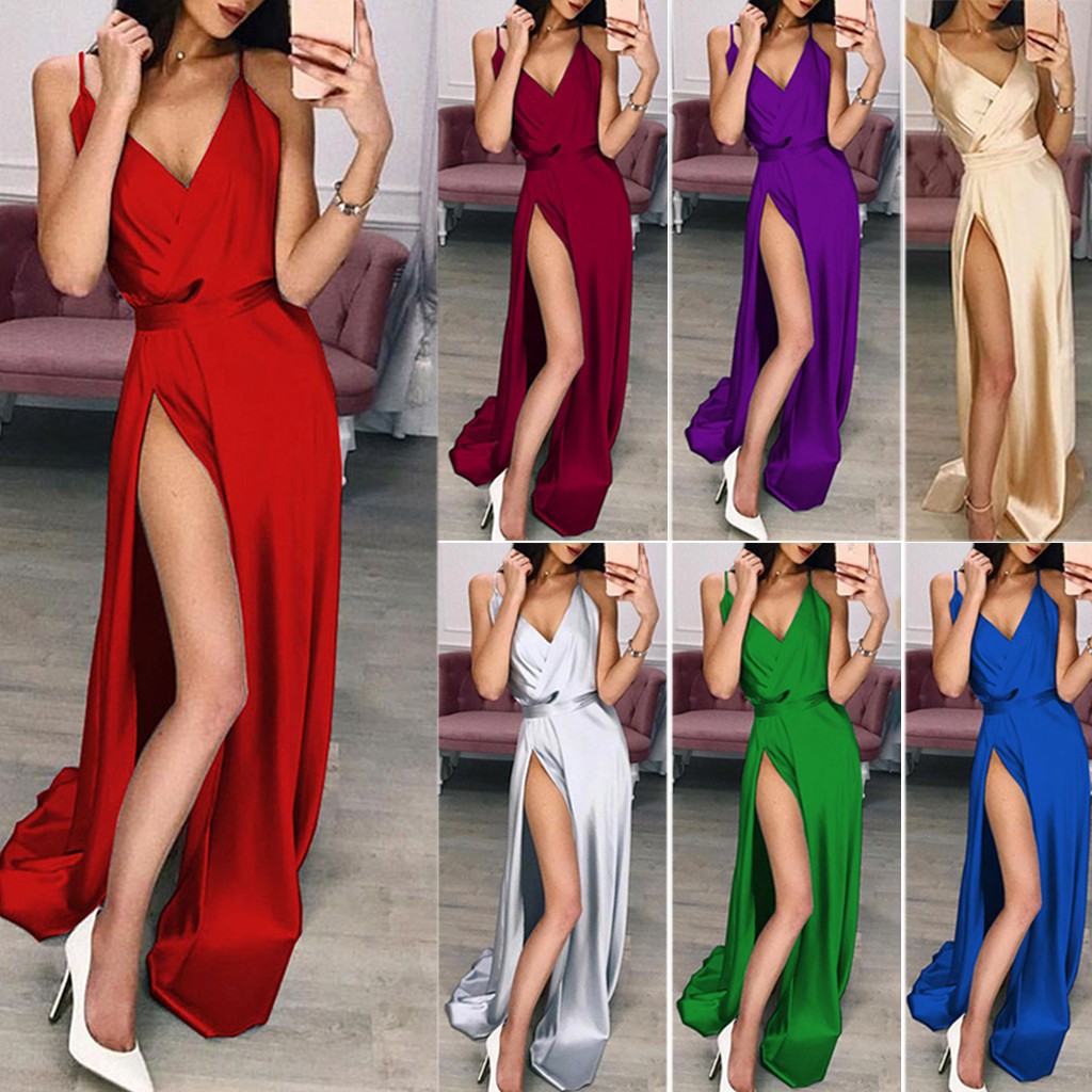 European And American Sexy V-neck Sling Split Mopping Dress