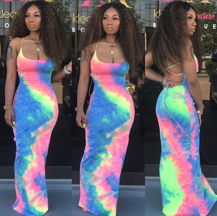 Halter neck collar backless slim dress female