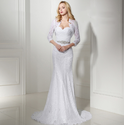 ANJURUISI Elegant White Lace Wedding Dresses Mermaid 2021 Bridal Gowns Vintage Boho Wedding Gowns Cheap Sereia With Jacket