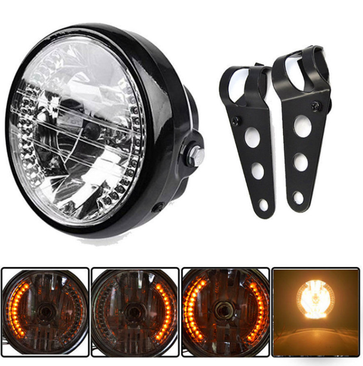 Motorcycle Headlight Turn Signal Indicator Blinker Light With Bracket Headlamp for Harley Suzuki Yamaha Cafe Racer