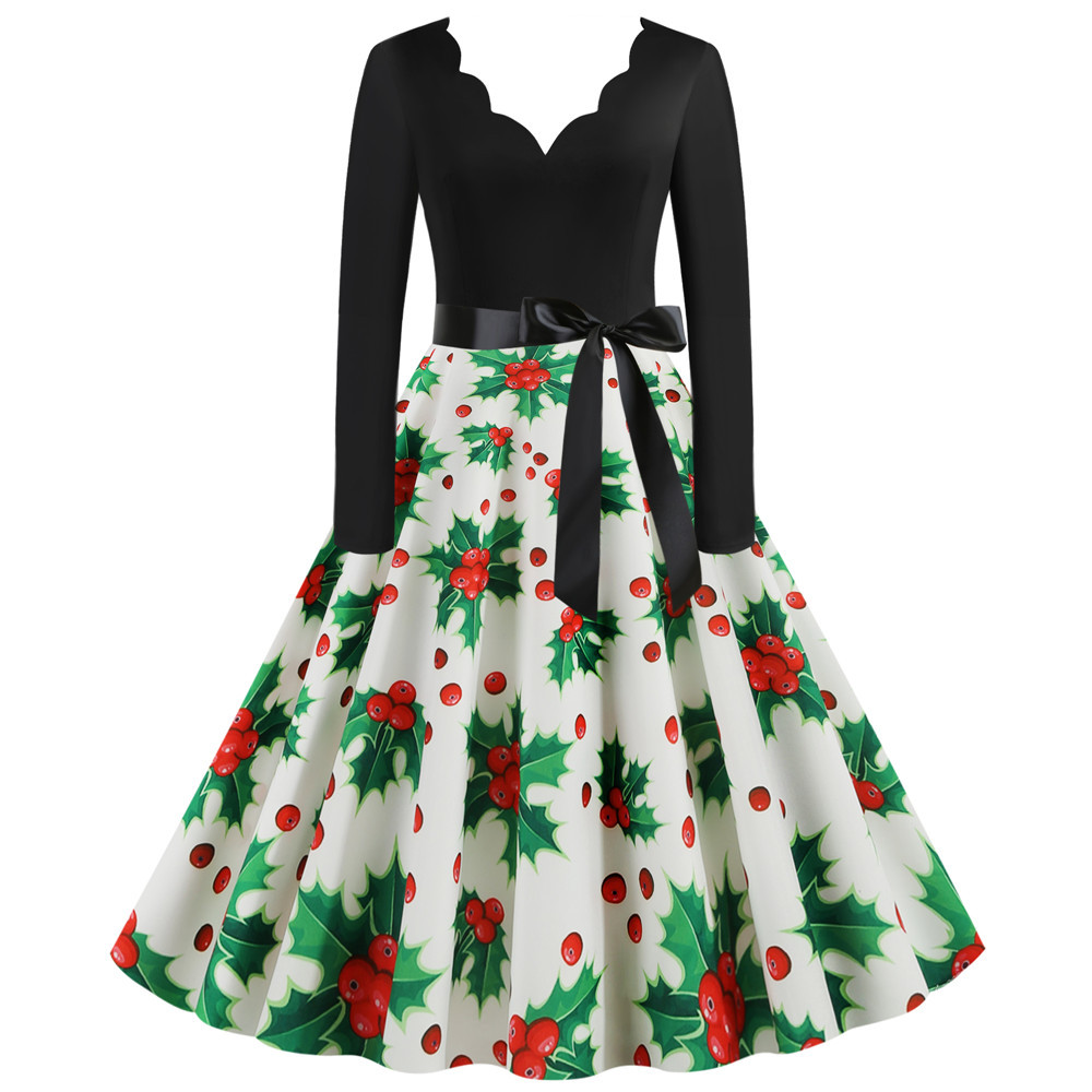 Christmas Long Sleeve Print Dress