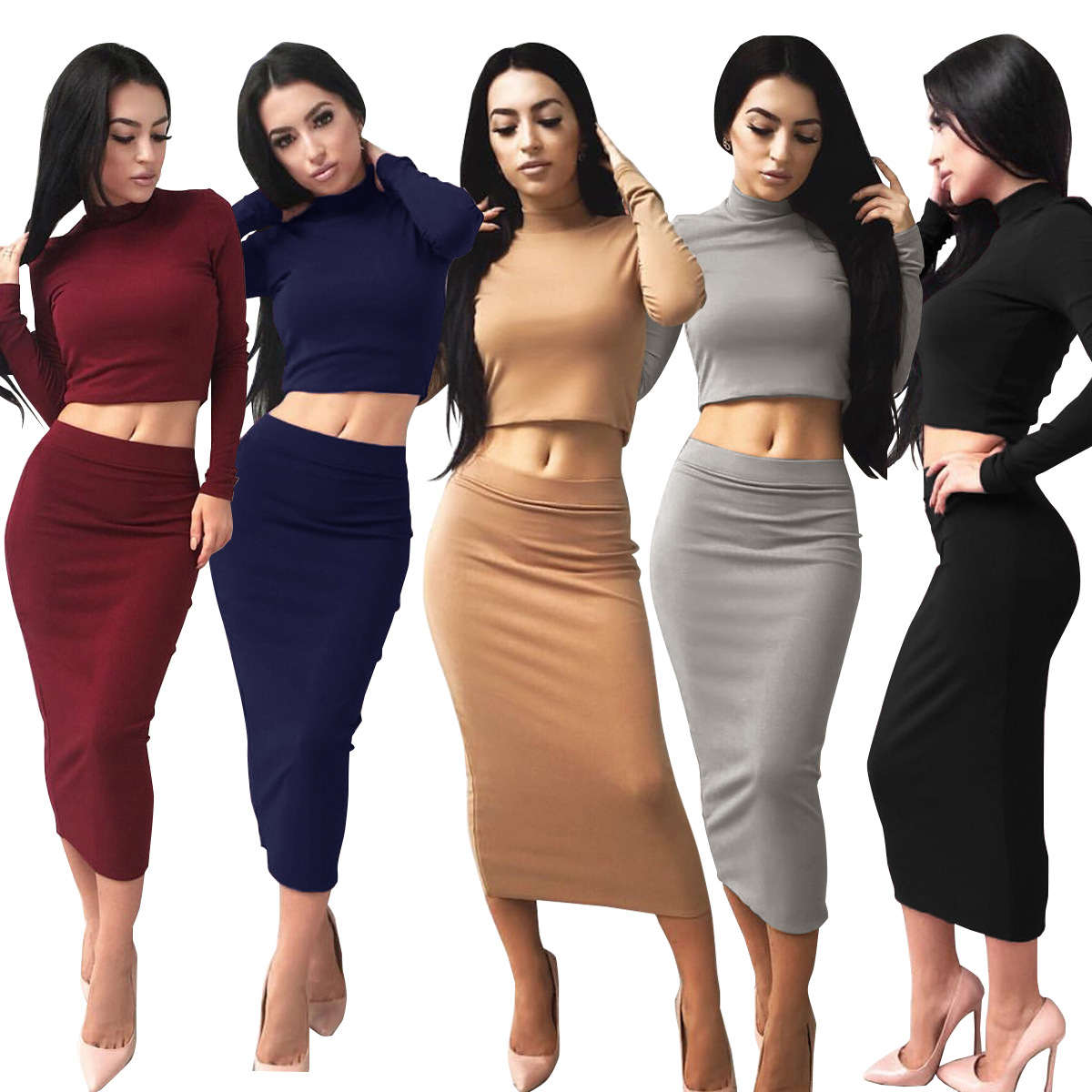 Long sleeve high collar two piece set