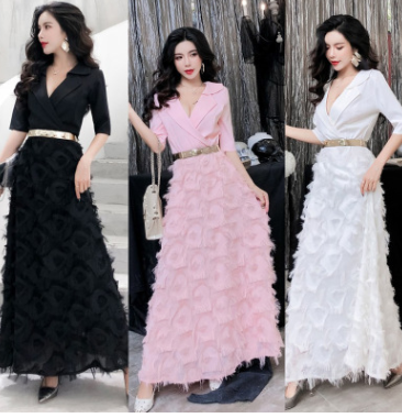 Goddess in the long beach tassel suit collar evening dress dress