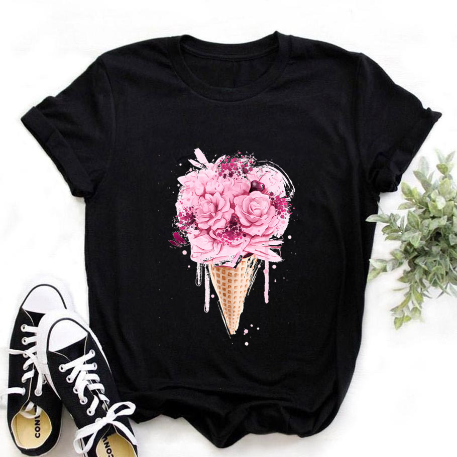 WomenS Bike Fashion Black T-Shirt Girl Harajuku Korean Graphic Top