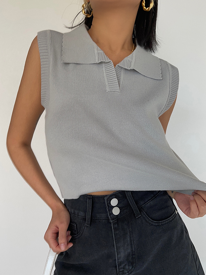 Short Lace Collar Knitwear Waistcoat Shows Slim