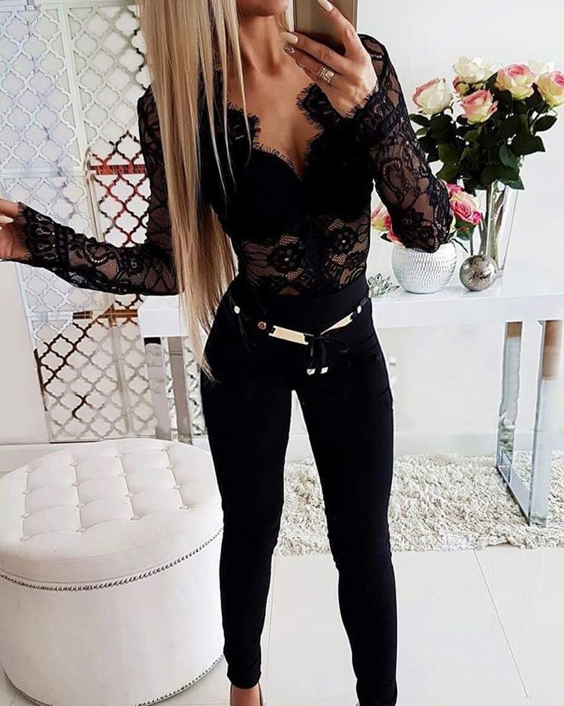 Hollowed Out Lace Jumpsuit