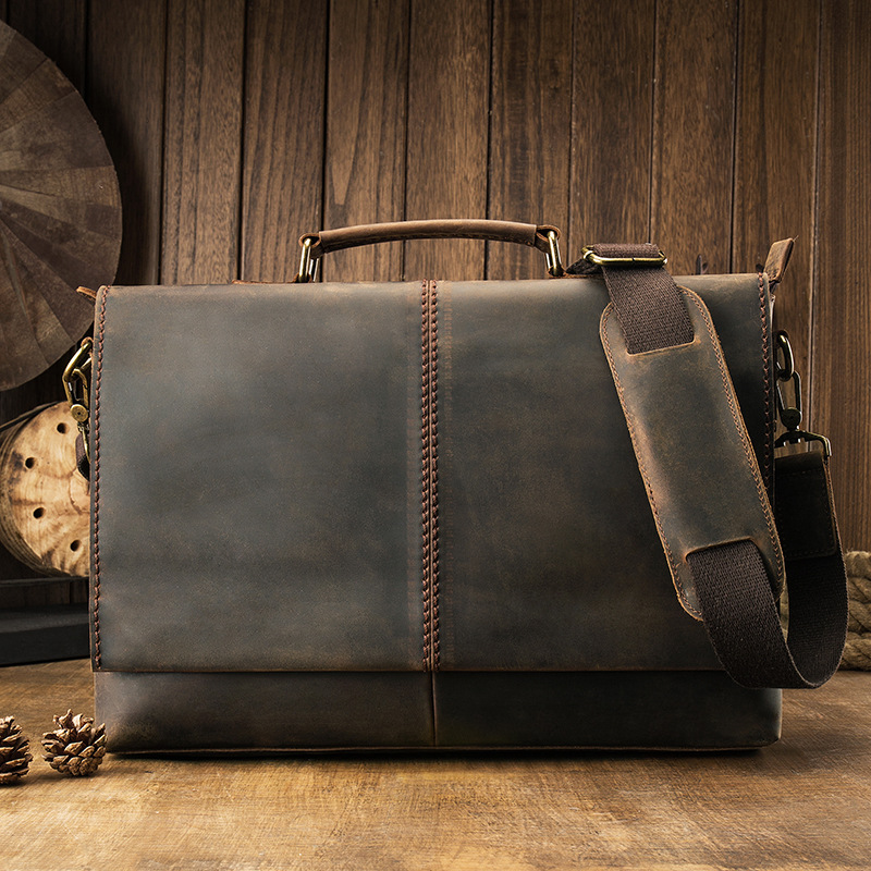 Men's Leather Cross Section Square Briefcase