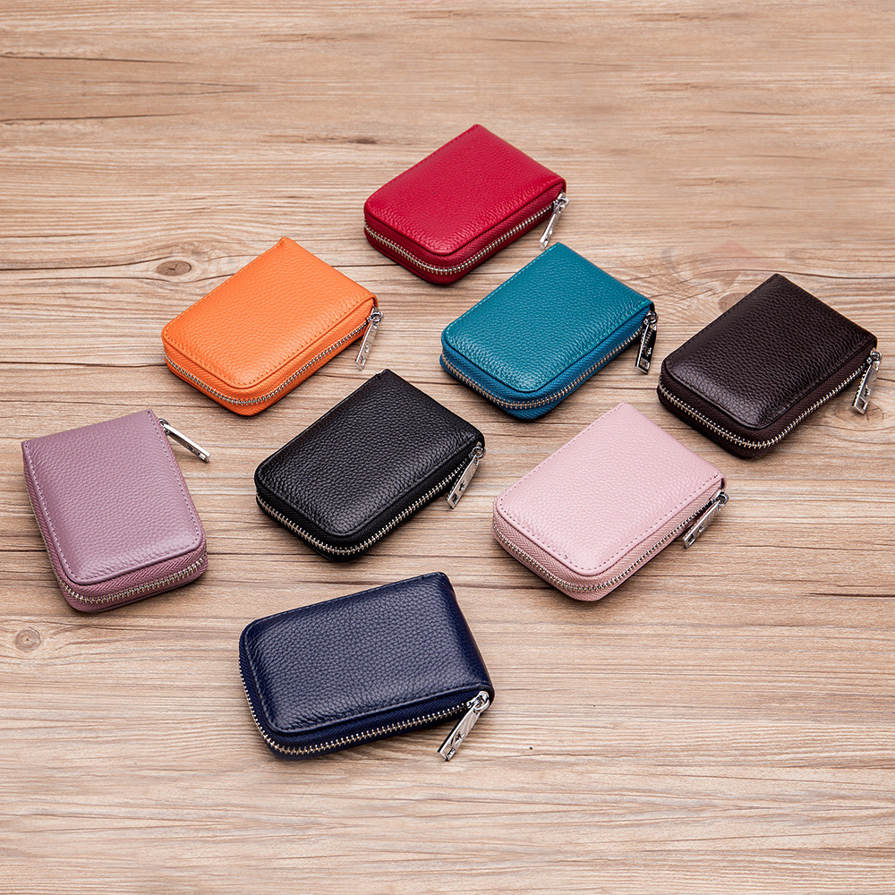 Men's organ top layer leather card case with zipper