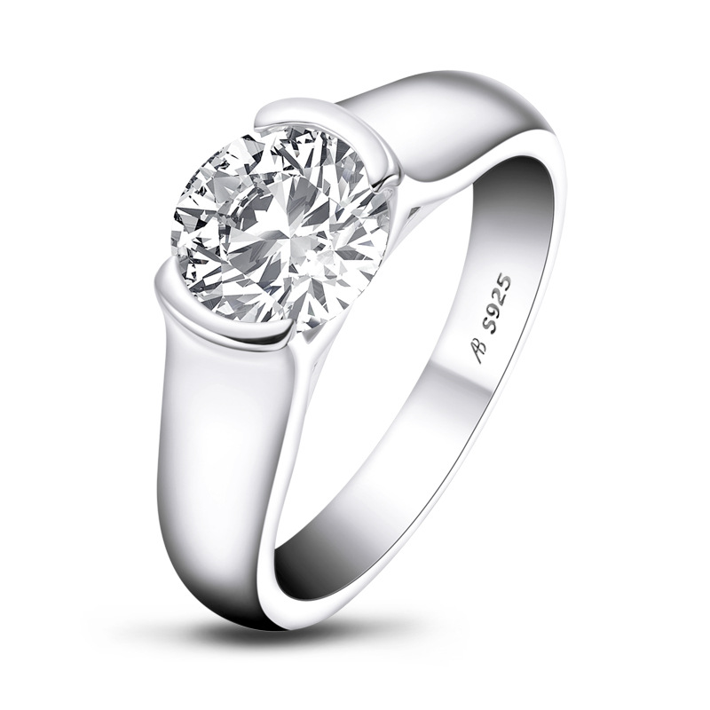 Simple 925 Sterling Silver Female Ring 2 Carat SONA Diamond Ring