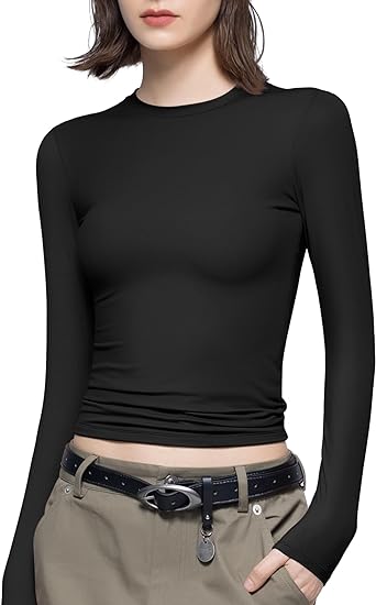 Women's Long Sleeve T Shirts Crew Neck Slim Fit Tops Sexy Basic Tee 