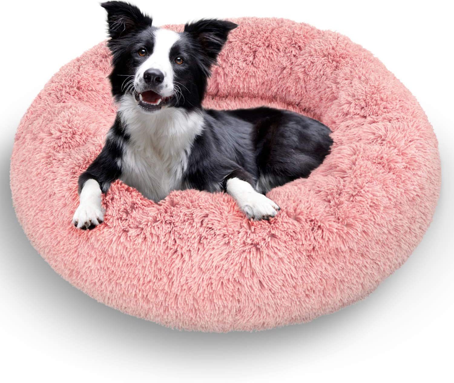 Calming Dog & Cat Bed, Donut Cuddler Warming Cozy Soft Round Bed, Fluffy Faux Fur Plush Cushion Bed For Small Medium And Large Dogs And Cats 