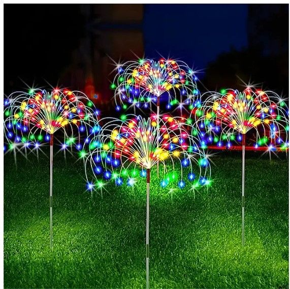Solar Firework Light Outdoor Waterproof Solar Garden Flower Lights With 8 Lighting Modes Decorative Fairy Lights With Stake For Yard Patio Garden Pathway Courtyard Villa Outdoor Lighting Decoration