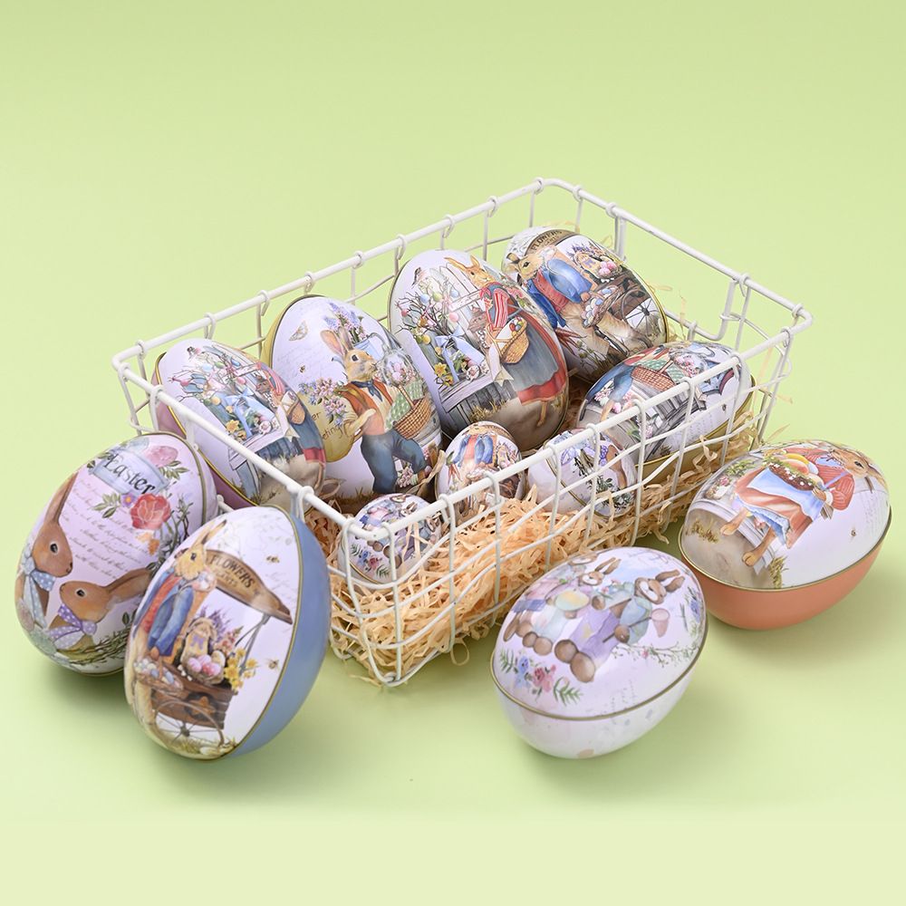 Easter Egg Creative Candy Packaging Box Tinplate Colorful Rabbit Iron Egg Candy Egg Shell Easter Decoration Supplies