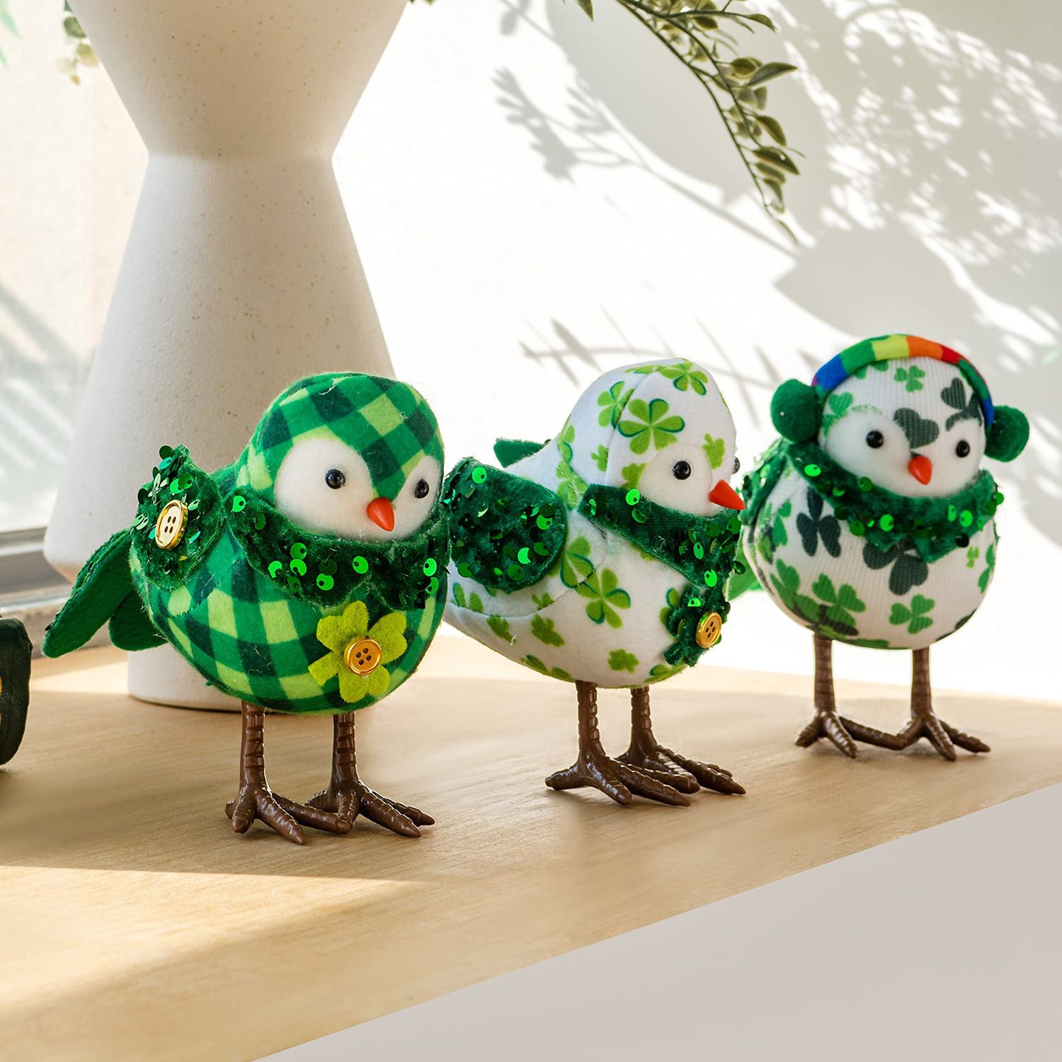 St. Patrick's Day 2024 New Arrival Ornaments Irish Festival Decoration Small Doll Green Leaf Luminous With Light Bird Home Decoration Indoor Decoration