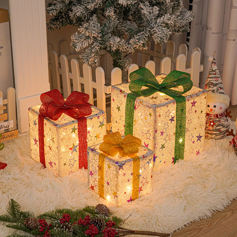 Lighted Up Outdoor Decorations Luminous Gift Box With Bow For Holiday Festival Home Yard Decor