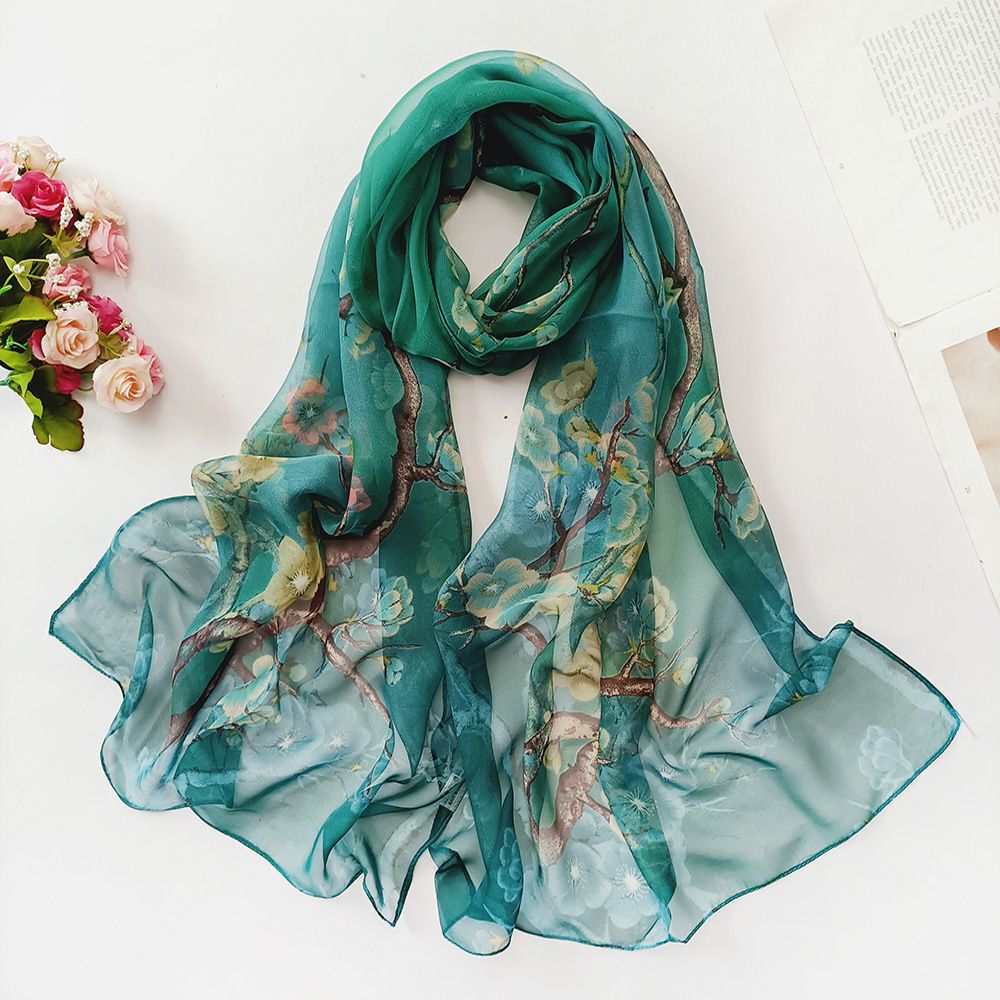 Women Long Floral Silk Blend Pashmina Scarf Wrap Shawl Sunscreen Scarves Gift