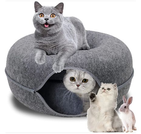Donut Pet kedi tüneli interaktif oyun oyuncak kedi yatak çift kullanımlı Ferrets tavşan yatak tüneller kapalı oyuncaklar kediler evi yavru eğitim oyuncak