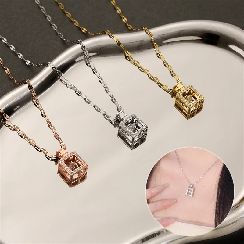  Perfume Bottle Pendant Titanium Steel Necklace Korean Trend Zircon Luxury Female Necklace Charm Jewelry Gift Fashion Jewelry Woman