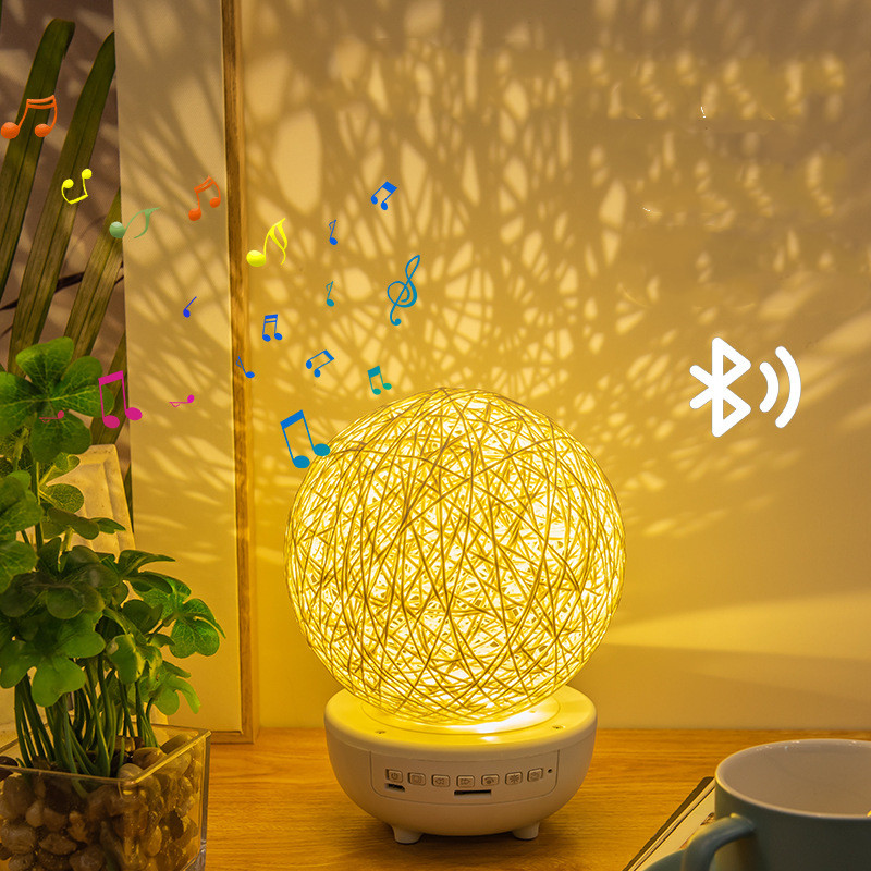 Bluetooth-kompatibel musik LED-nattljus Romantisk dimbar stjärnklar bordslampa Sängbord Uppladdningsbar rottingboll Månlampor