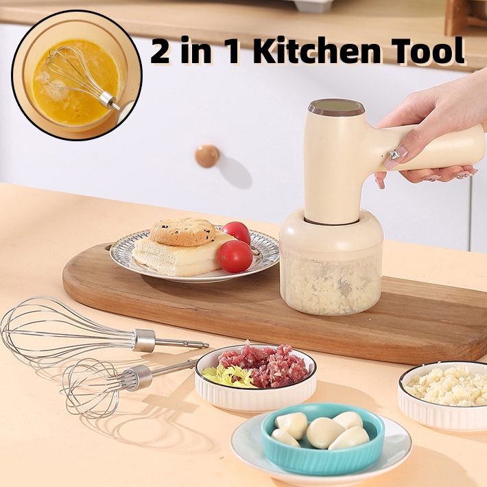 2 i 1 elektrisk vitlökshackare USB uppladdningsbar grönsak Chili Kött Ingefära Moser Handhållen multifunktionsköksprylar