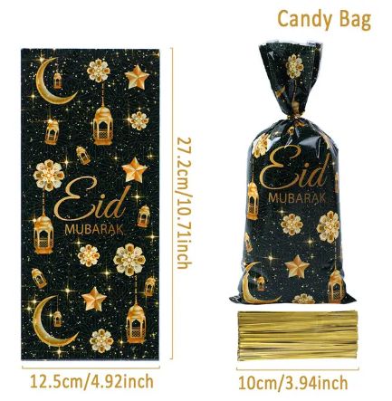 adet Eid Mubarak hediye keseleri plastik çerez şeker çanta ramazan Kareem 2024 İslami müslüman parti malzemeleri Eid al-fitr hediye