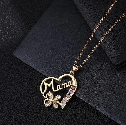 Moda avrupa ve amerikan sevimli anneler günü anne kolye renkli kalp kelebek zarif köprükemiği zincir charm hediye