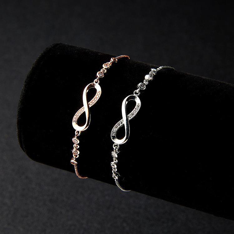 1pc Simple Style Inlaid Diamond Infinity Symbol Lucky 8 Silver Bracelet, For Women's Daily Wear, Fashionable Charm Jewelry, Gift For Sister, Mother's Day Gift For Mom