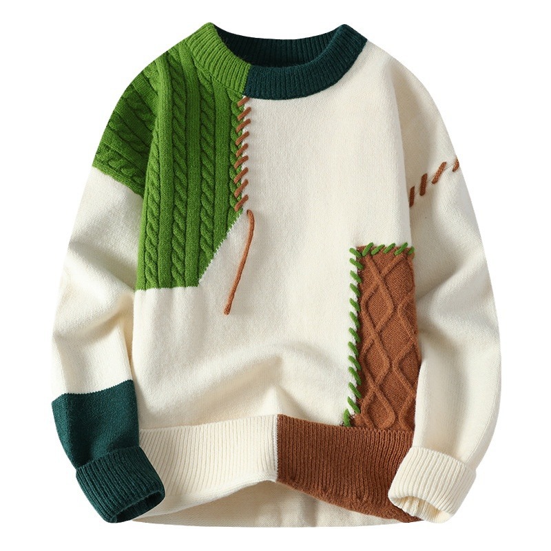 Korean Autumn Winter Warm Mens Sweaters Fashion Turtleneck Patchwork Pullovers New Streetwear Pullover Casual Men Clothing