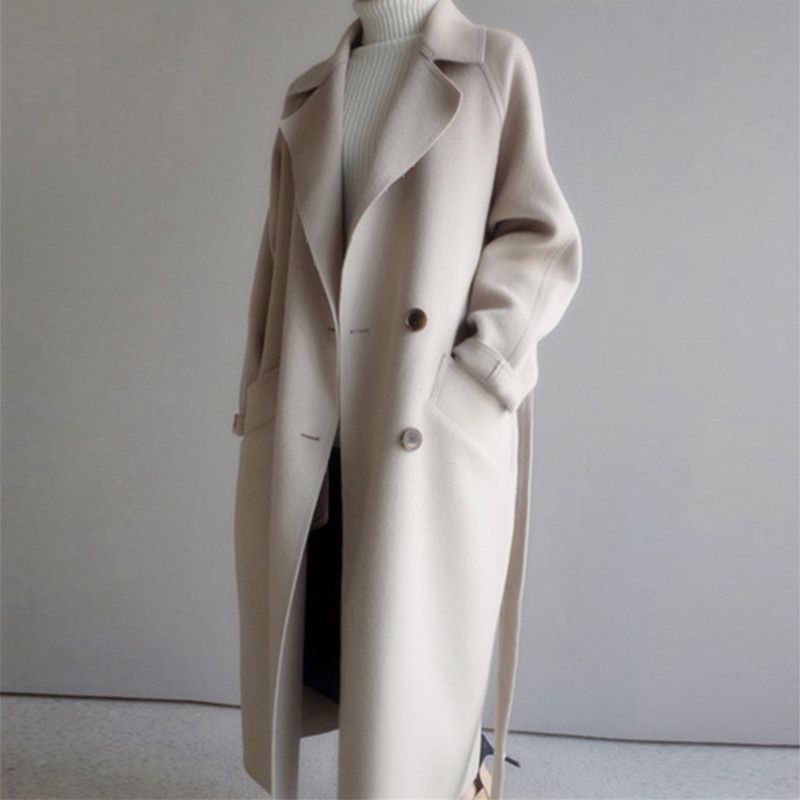 2024 Autumn Winter  Luxury Women Trench Coat Tweed Trench Coat Double Breasted Loose Long Korean Cinched Waist and Tied Belt
