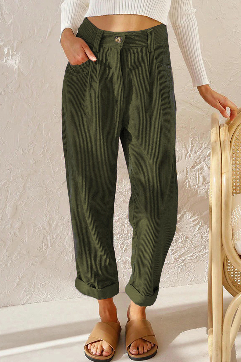 Solid Color Corduroy Pants, Casual Straight Leg Pants For Fall & Winter, Women's Clothing