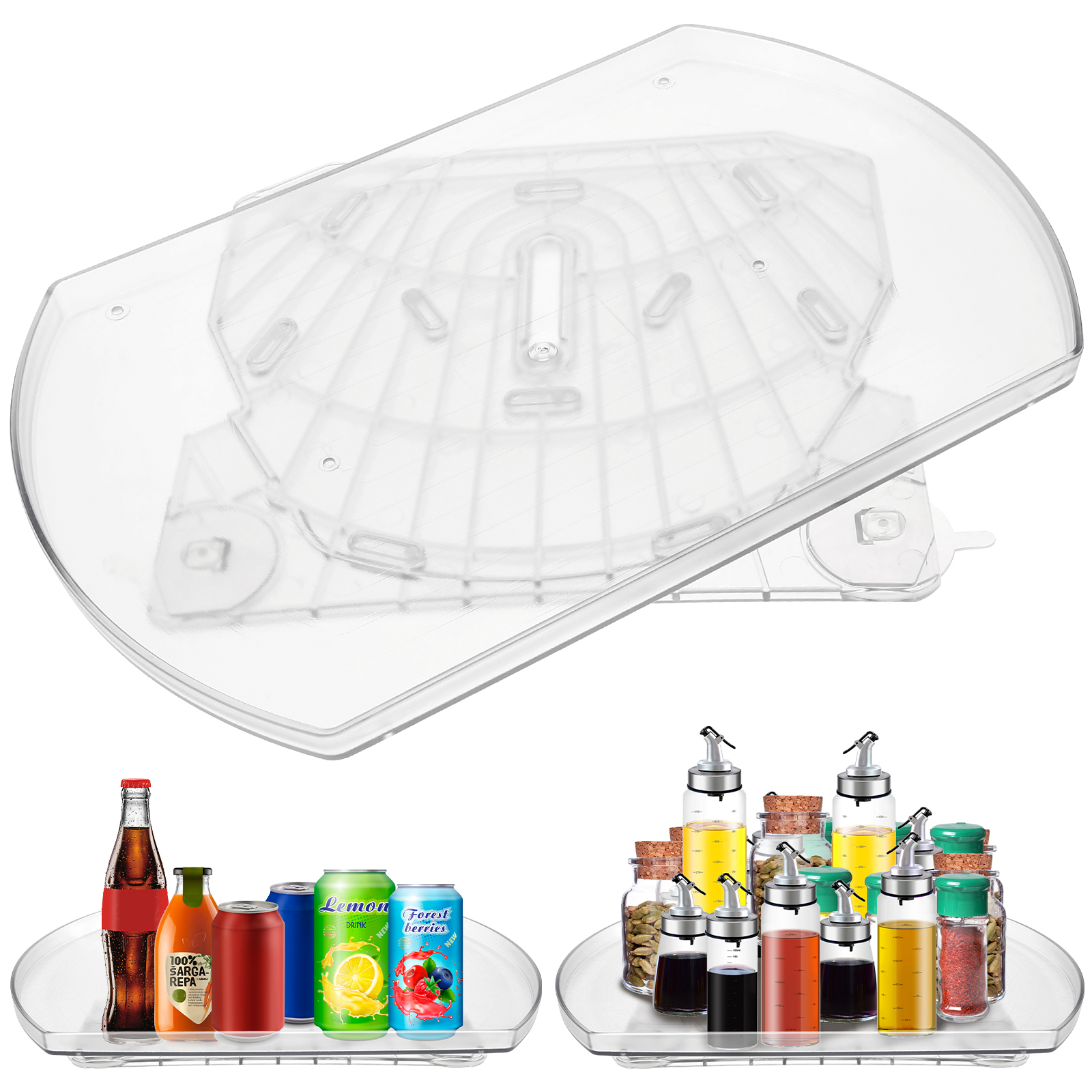 Lazy Susan Turntable for Fridge 360° Rotating Lazy Susan Fridge Organizer Clear Fridge Turntable Organizer Rectangular Storage