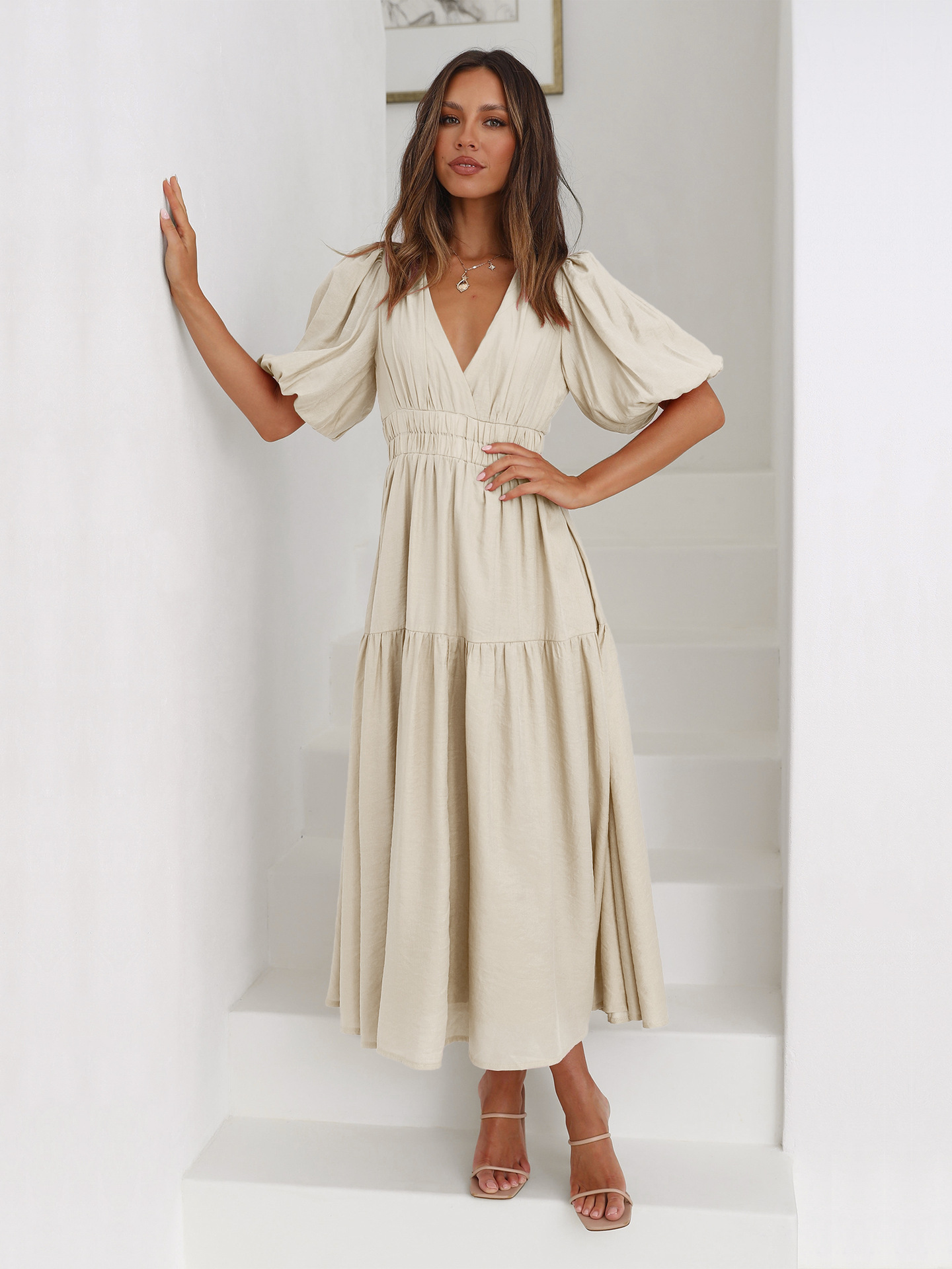 2024 Women's New Line Dress With Ruffle Edge High End Holiday Style Long Dress Fashion Women Dress
