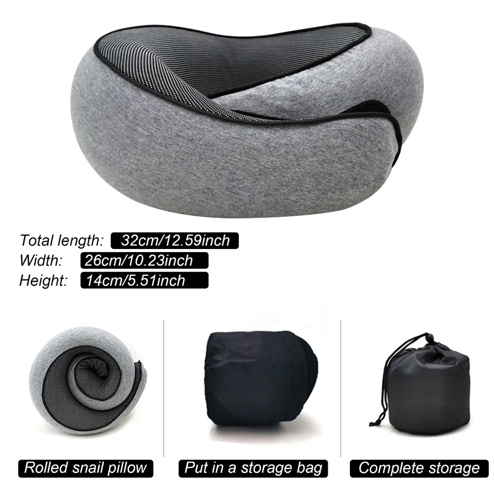 U-shaped Neck Pillow for Travel, Snail Style Support, Portable, Adjustable Car Neck, Memory Foam Pillow, Soft Sleep Pillows