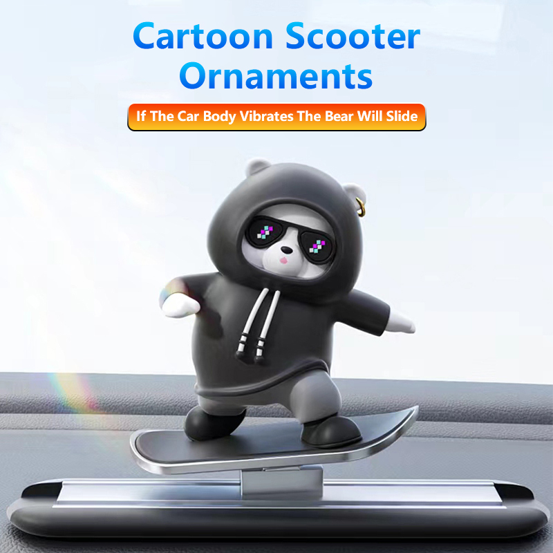 2024 New Dashboard Car Ornaments Skateboard Bear Sliding Bear Creative Car Cartoon Interior Decoration Interior Accessories