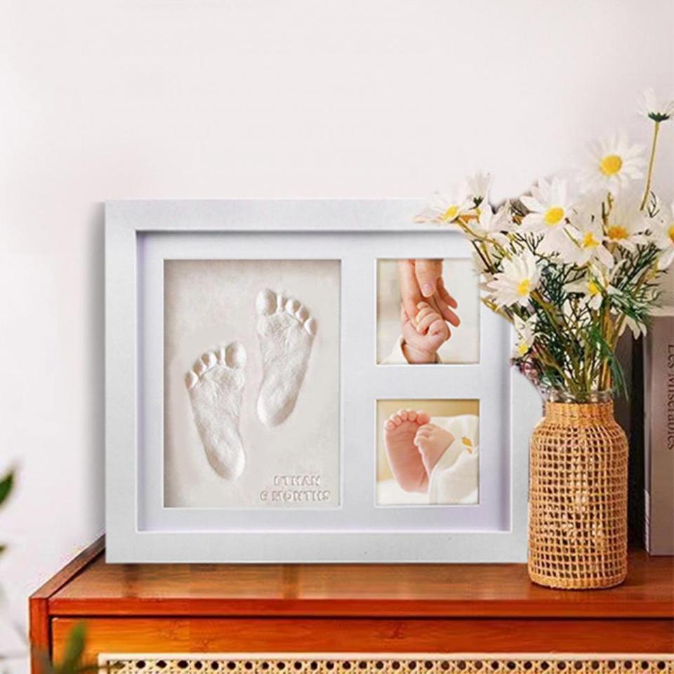 Baby Handprint Footprint Photo Frame with Ink Pad Newborn Infant Girls Boys Hand Foot Print Impression Picture Frame New Mom Kee