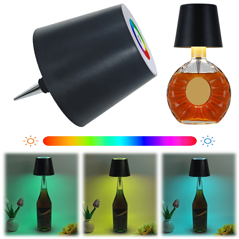 2000mAh LED Wireless Wine Bottle Lamp Touch Dimmable Creative Night Lights Rechargeable Portable RGB Atmosphere Decor Table Lamp