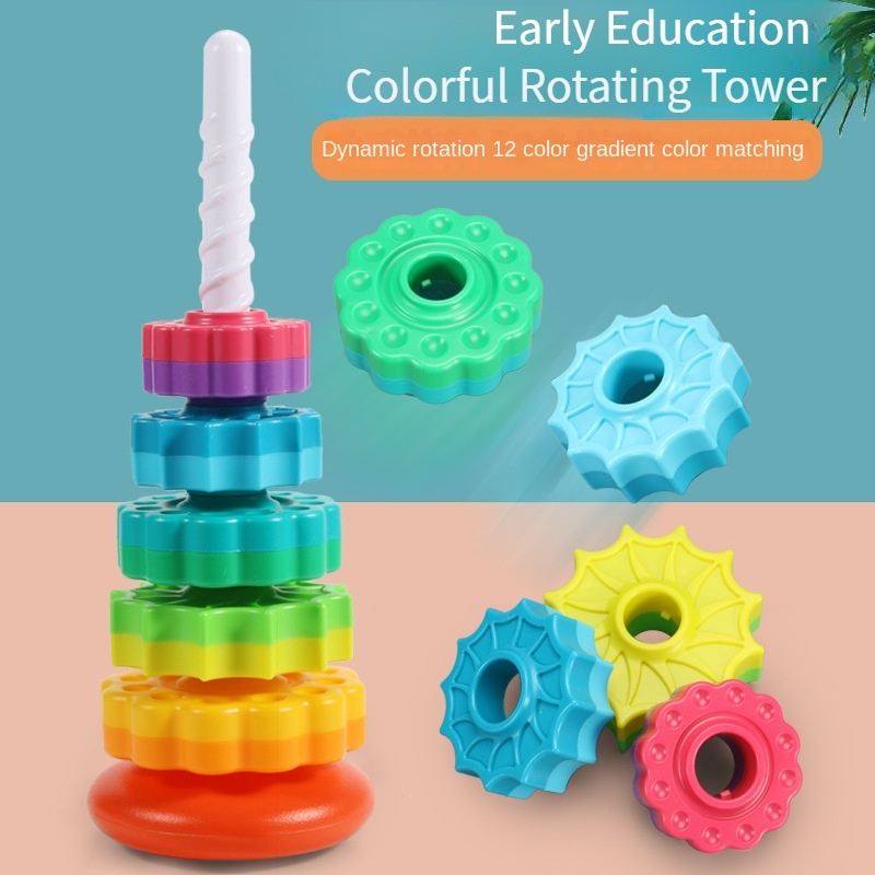 Rainbow Turret Stacking Music Color Nesting Ring 1-3 Years Old Infant Baby Turn Turret Puzzle Early Education Toys