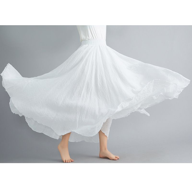 Artistic cotton and linen skirt elastic waist linen long A-line skirt