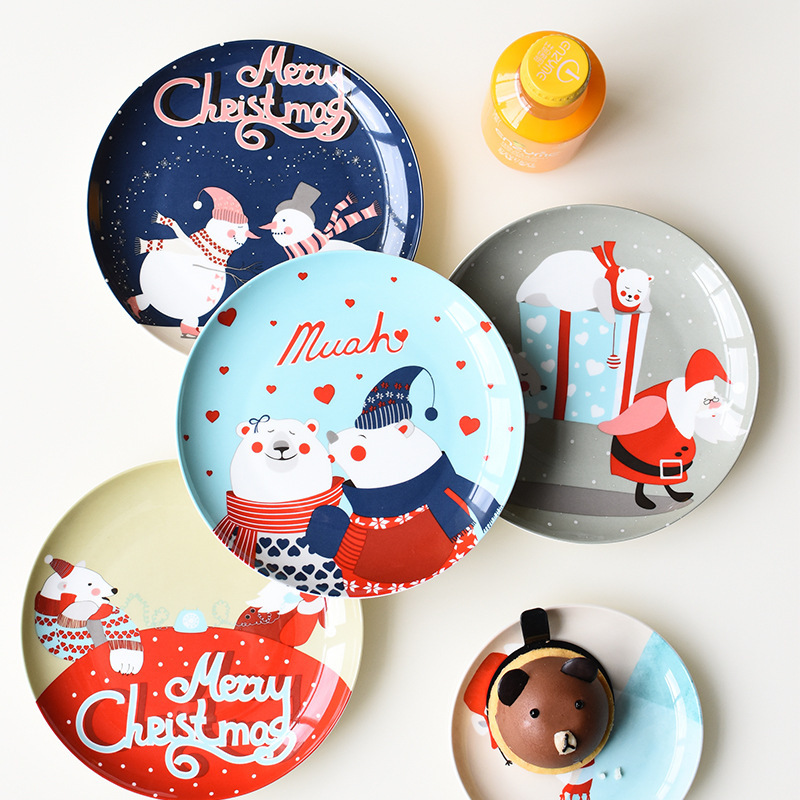 Christmas dinner plate set for breakfast, cakes, snacks, table decorations, kitchen utensils, birthday gifts