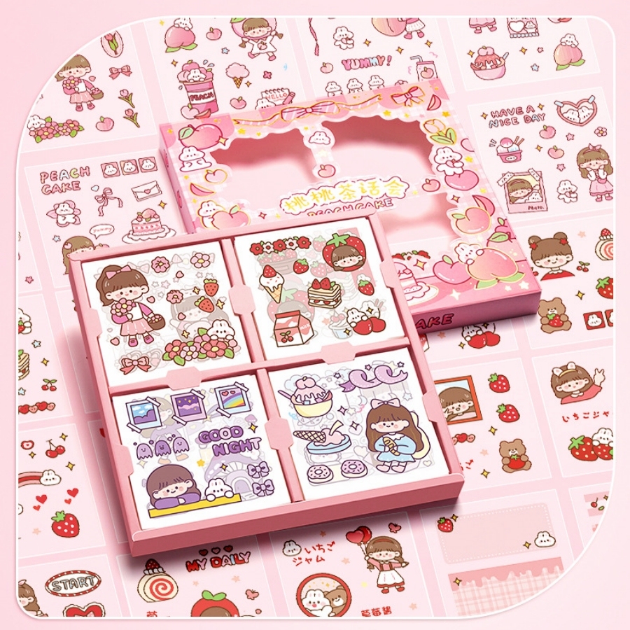 100Pcs Cartoon Girl Stickers, Transparent Waterproof Sticker, Cute Pattern, Non-repeating, DIY notebook