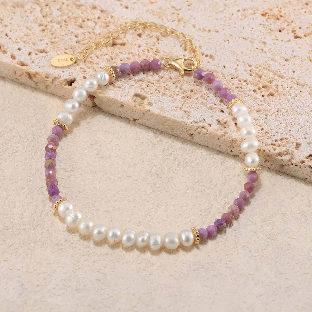 Fashion 925 Sterling Silver Natural Pearl Bracelet Women 14K Gold Purple Mica Chain Bracelet Jewelry Gift