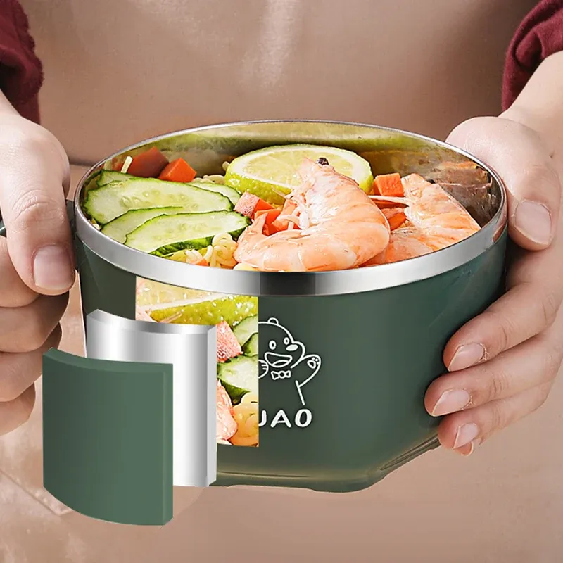 Cute stainless steel ramen bowl with lid 1000ml with handle instant noodle bowl anti-scalding