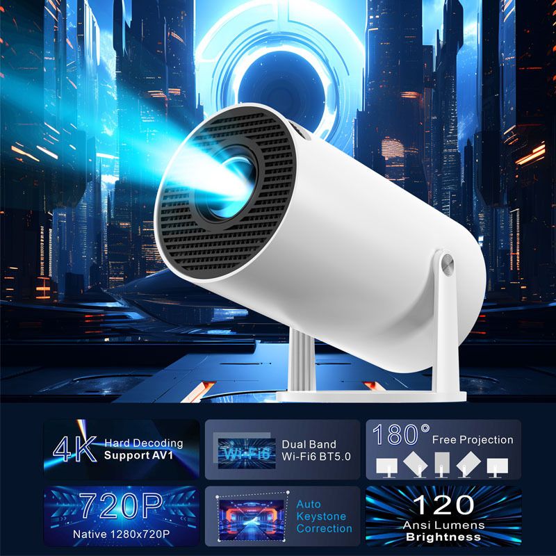 Smart Portable Projector Android 11 WiFi6 Support 4K 1080P HD Projector Home Theater Projector for Smartphones