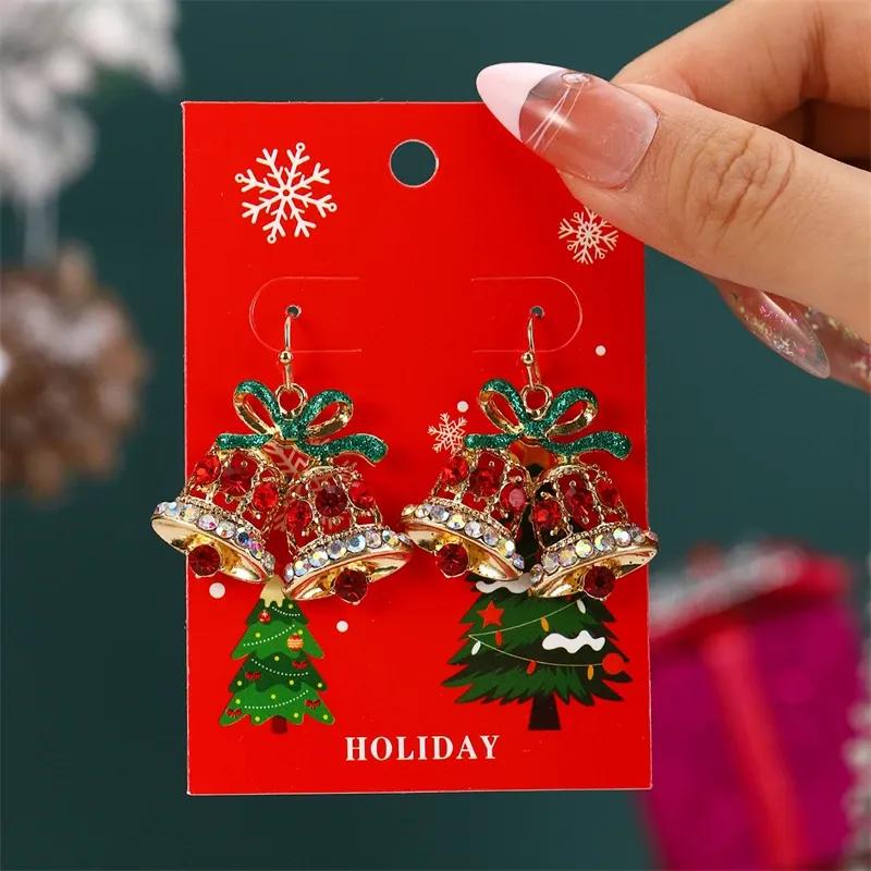 New Christmas Tree Earrings for Women Cute Rhinestone Santa Claus Bells Drop Earring Xmas New Year Holiday Jewelry