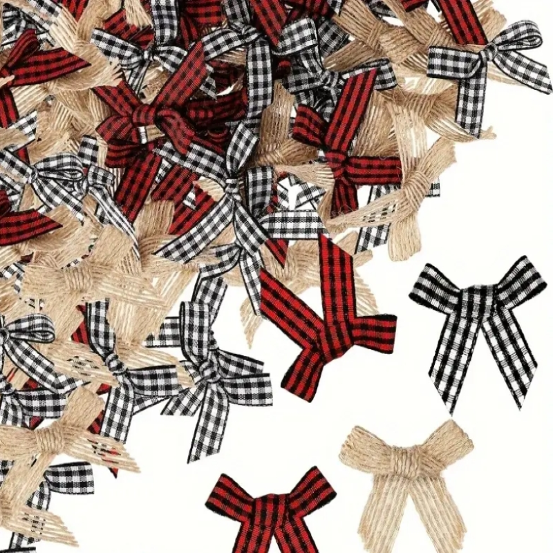 30 pieces of Christmas bow decoration party red, black, white, green good grid fishing line, hemp rope Christmas decoration supp