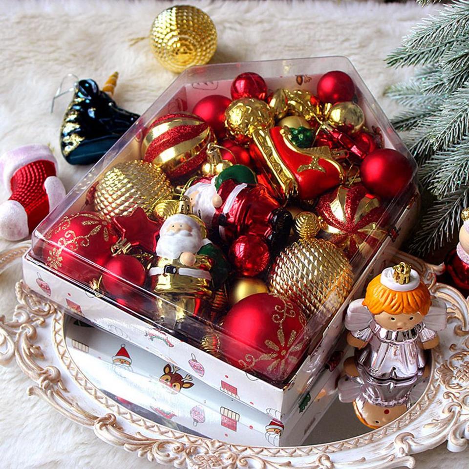 72 Pcs Christmas Balls Glitter Assorted Size Christmas Ball Shatterproof Xmas Tree Hanging Ornaments Party Supplies Home Decor