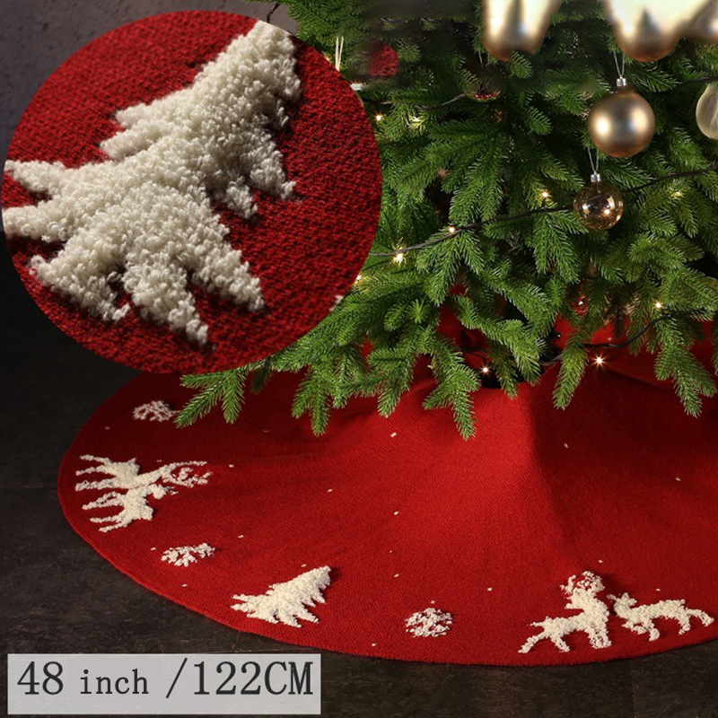 90/122cm Red Christmas Tree skirt New under Xmas Tree New Year Mat Christmas Carpet 2024 Decoration Creative Knitted Wool